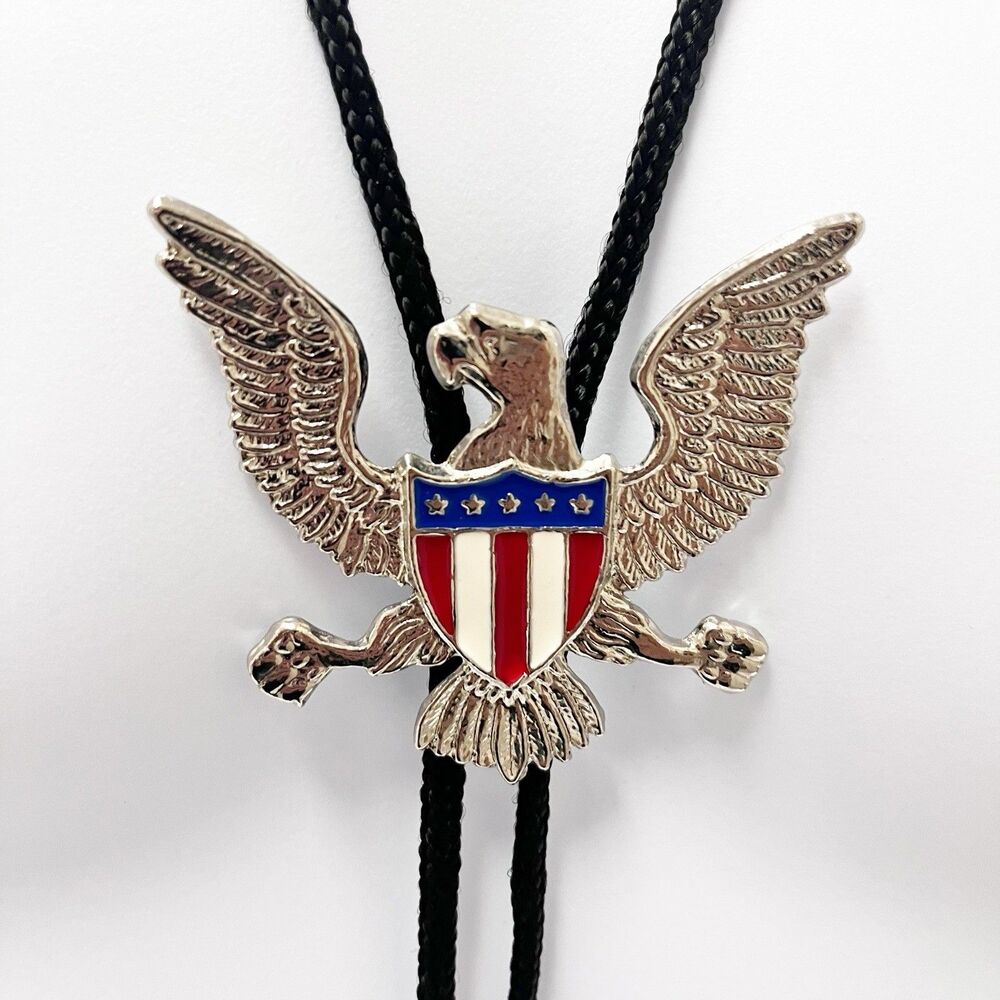 Patriotic U.S. Eagle Crest Bolo Tie EUC